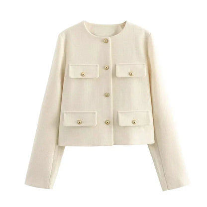 Elegant Women's Bouclé Jacket Gold Buttons