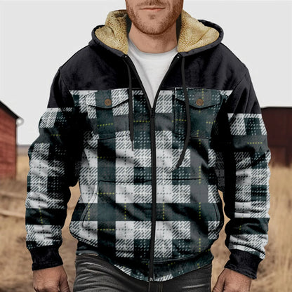 Men's Flannel Plaid Fleece Warm Hooded Shirt