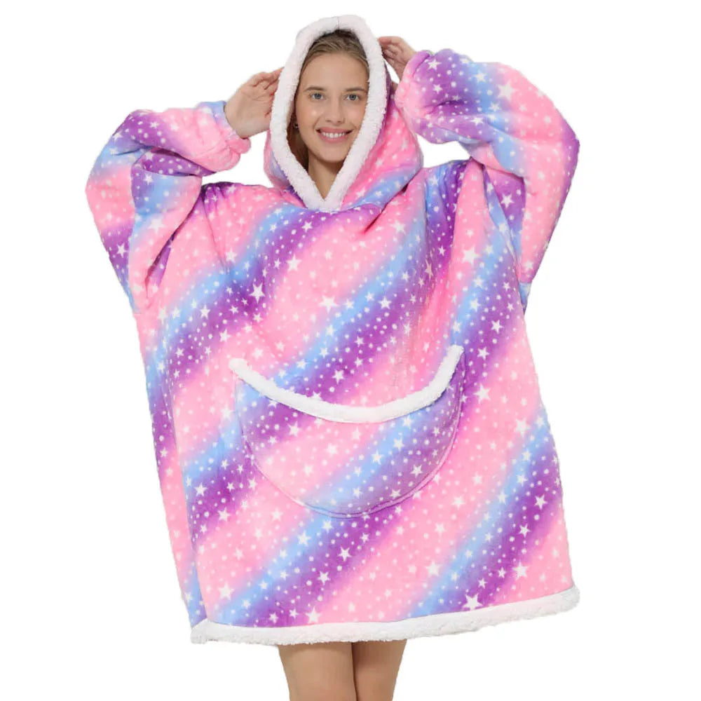 Übergroße Fleece-Decke mit Kapuze und Taschen - IdealeKleiden
