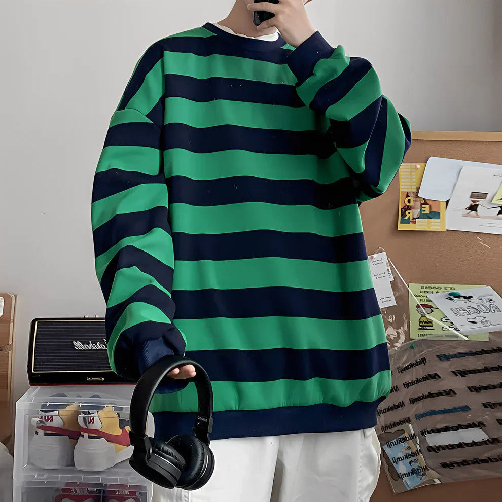 Herren Oversize Pullover Streifen Design - IdealeKleiden