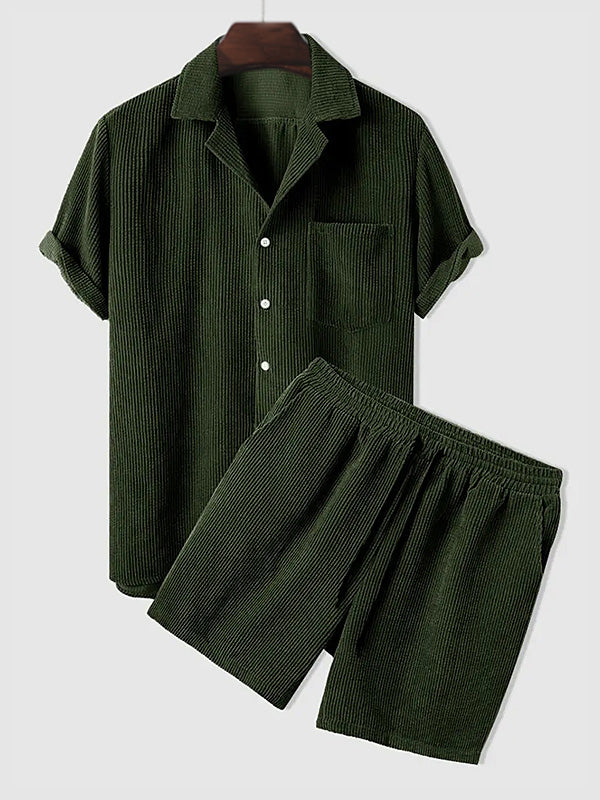 Men's Summer Set Short Sleeve Corduroy Two-Piece