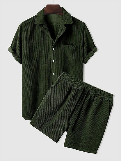 Men's Summer Set Short Sleeve Corduroy Two-Piece