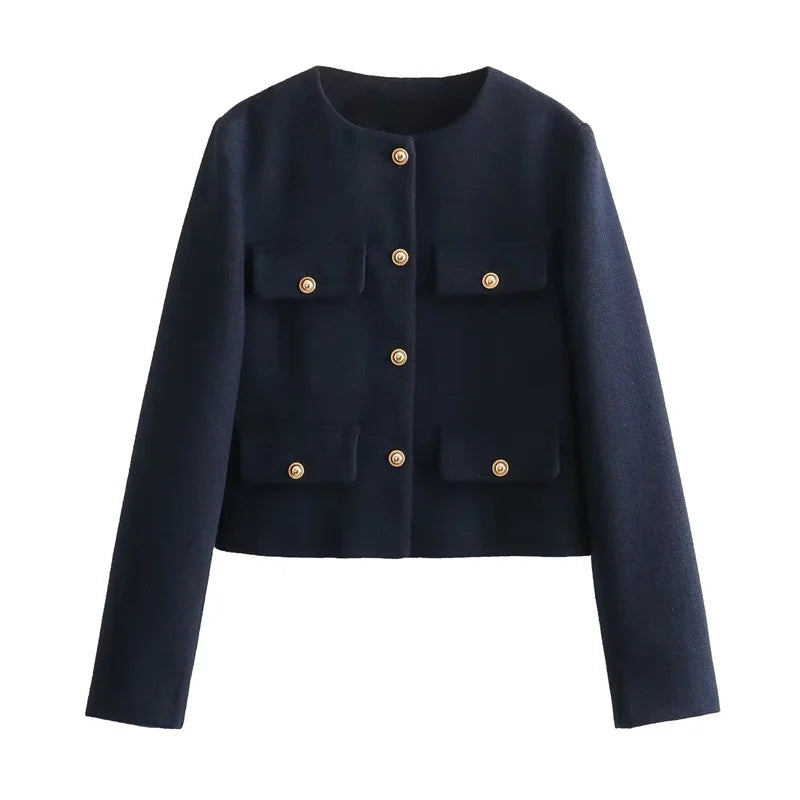 Elegant Women's Bouclé Jacket Gold Buttons