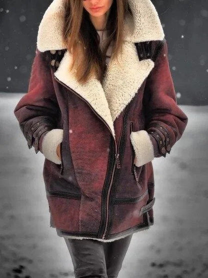 Stilvolle Damenjacke Wildleder Sherpa Mantel