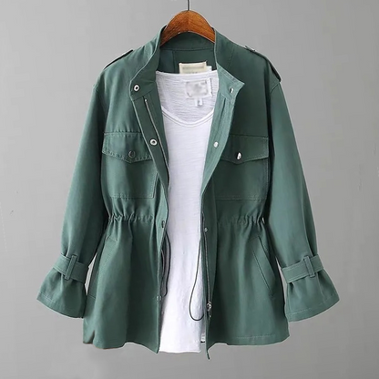 Simple women's jacket with drawstring and solid color design