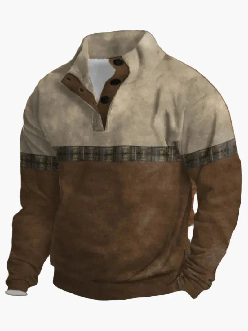 Retro Cowboy Sweatshirt Western Style Stand-Up Collar