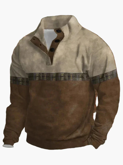 Retro Cowboy Sweatshirt Western Style Stand-Up Collar