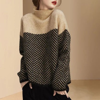 Black Herringbone High-Neck Sweater