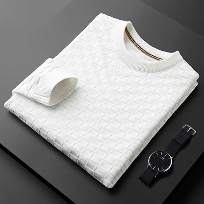 Men's Waffle Knit Crew Neck Sweater Autumn Model