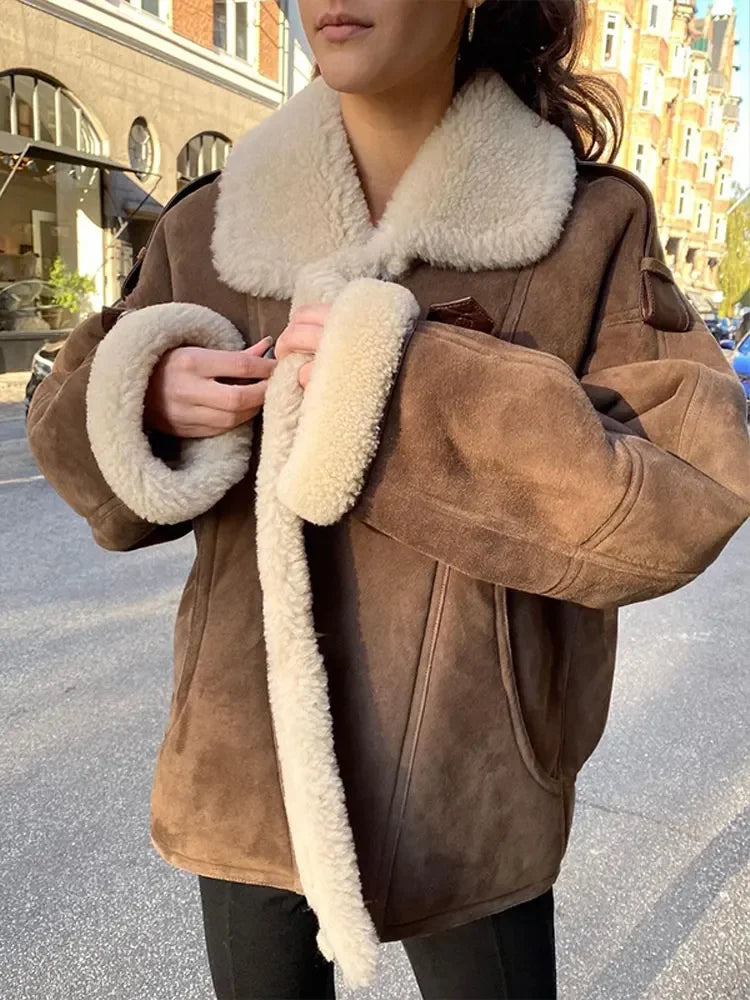 Luxury Pilot Jacket Warm Faux Leather Fleece
