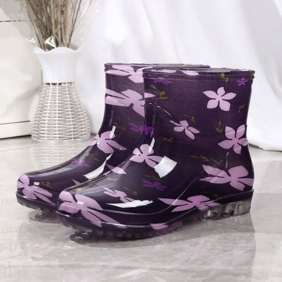 Waterproof Rubber Boots Mid-Calf Printed Non-Slip