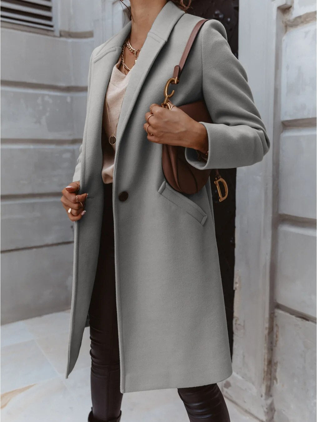 Women's Coat Wool Blend Classic Elegant