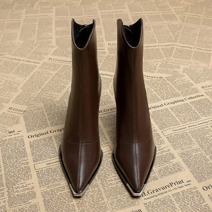 Elegante Lederstiefeletten Damen Schuhe - IdealeKleiden