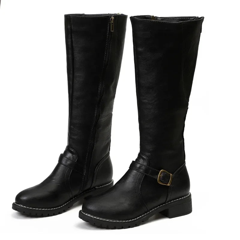 High Biker Boots Laces Block Heel