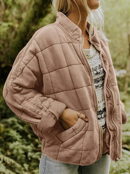 Fashionable Quilted Jacket with Zipper for Women