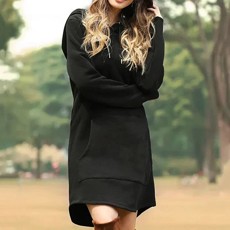 Women's Hoodie Dress with Hood and Side Pocket