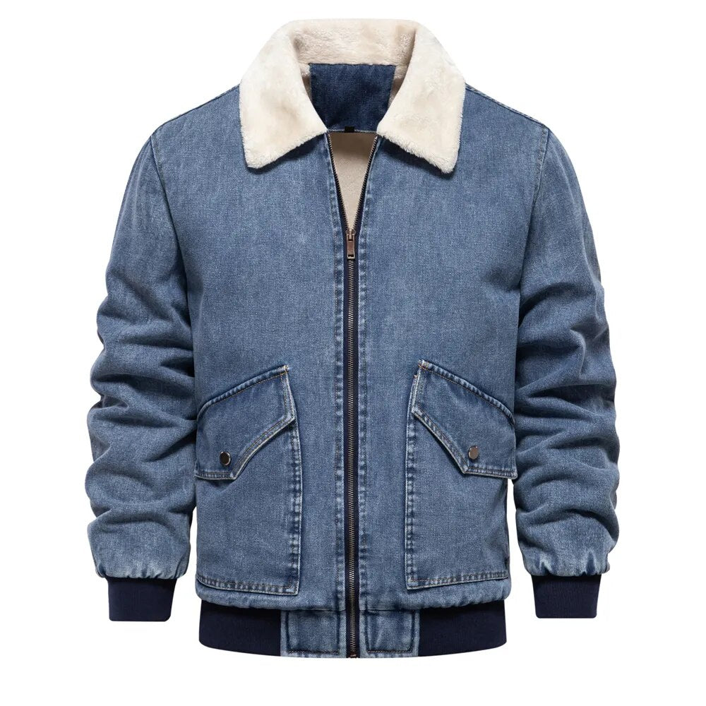 Men's Warm Lined Winter Denim Jacket