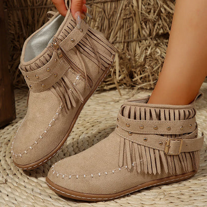 Retro Ankle Boots Suede Buckle Cowboy Style