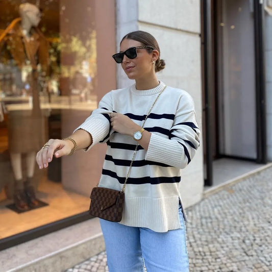 Stylisher Pullover Streifenmuster - IdealeKleiden