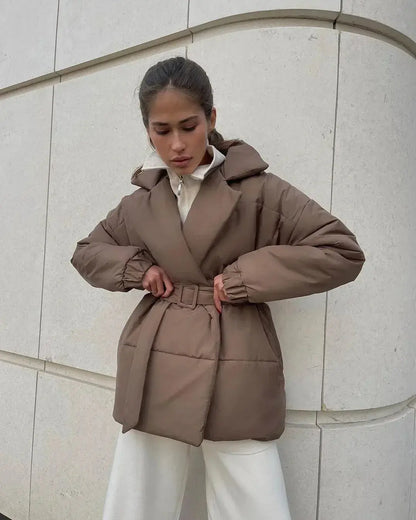 Stylish Puffer Jacket with Belt