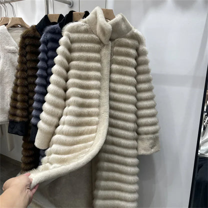 Fashionable Coat Relaxed Fit Stand-up Collar with Fur Trim