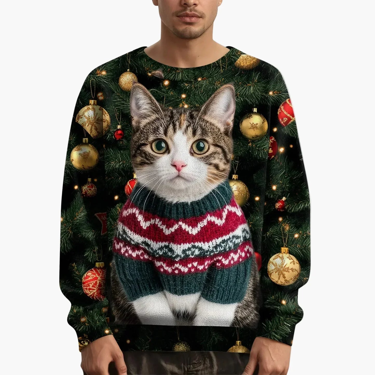 Christmas Sweater Cat Motif Festive
