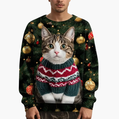 Christmas Sweater Cat Motif Festive