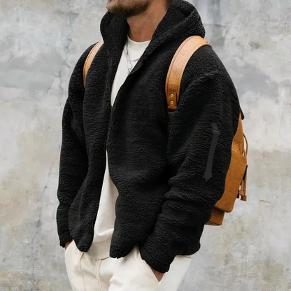 Men's Warm Fleece Jacket with Hood and Zipper