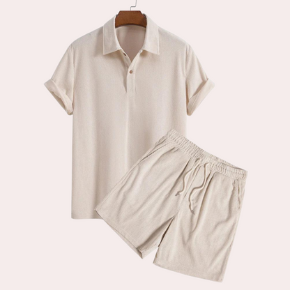 Sommer Shorts Set Herren Polo Kord Outfit - IdealeKleiden