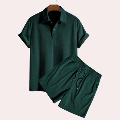 Men's Summer Shorts Set Polo Cord Outfit