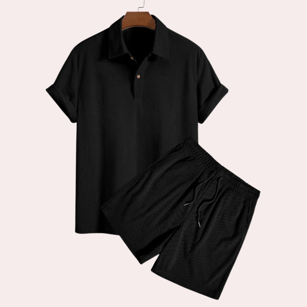Men's Summer Shorts Set Polo Cord Outfit