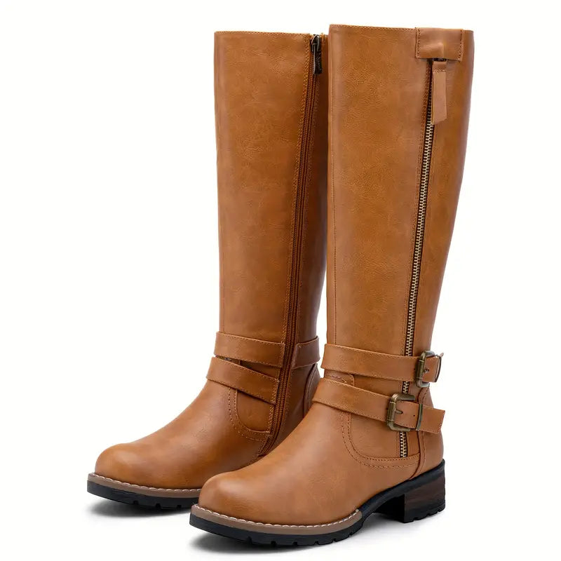 Damen Stiefel Knielang Schnürschuhe Elegant - IdealeKleiden