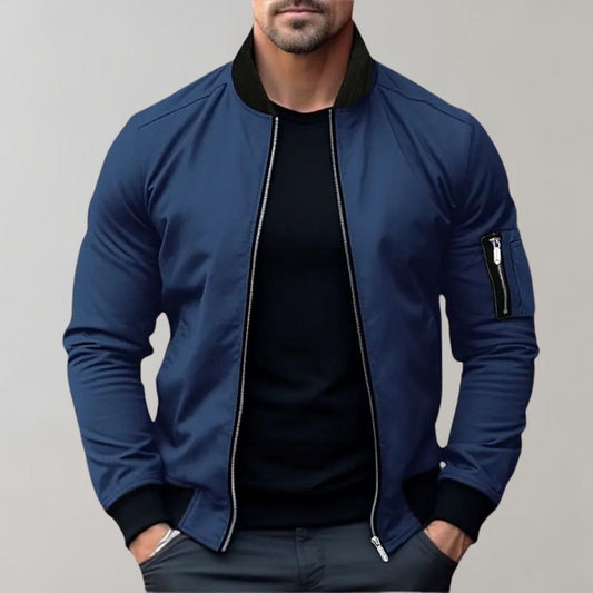 Herren Bomberjacke Modern Rippbesatz Reißverschluss - IdealeKleiden