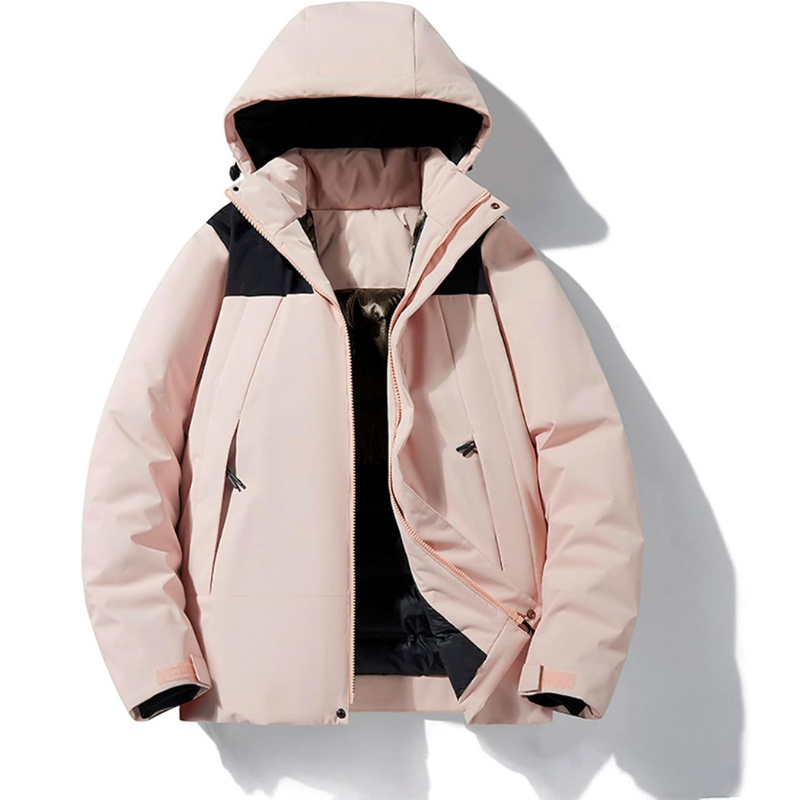 Practical women's clothing with hood and pockets