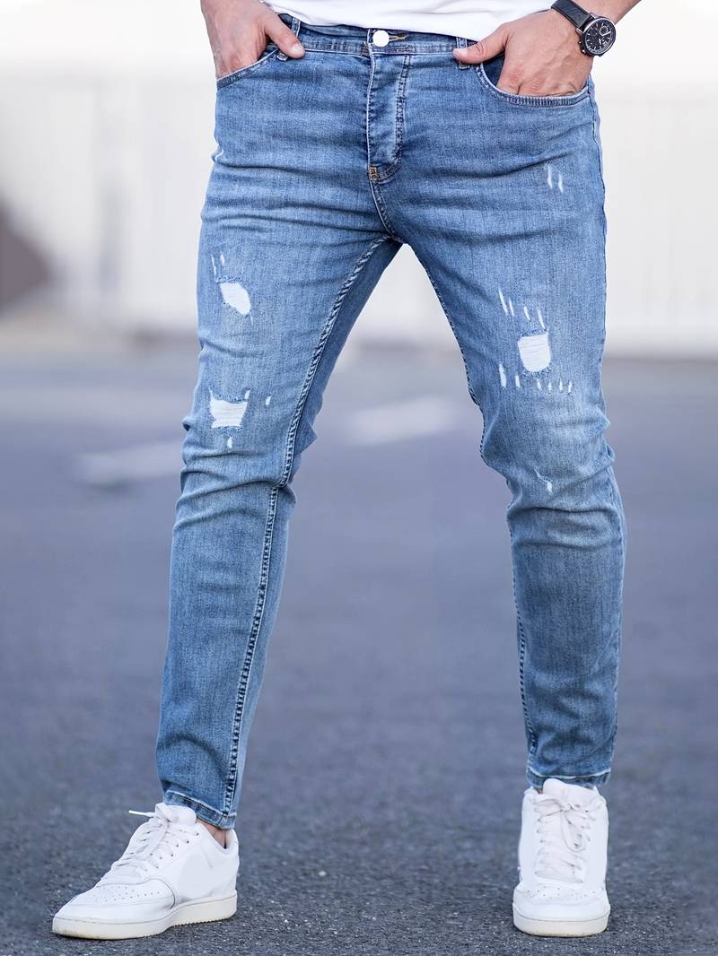 Men's Slim Fit Ripped Jeans Blue
