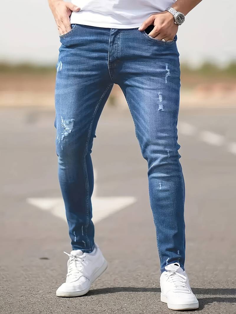 Men's Slim Fit Ripped Jeans Blue