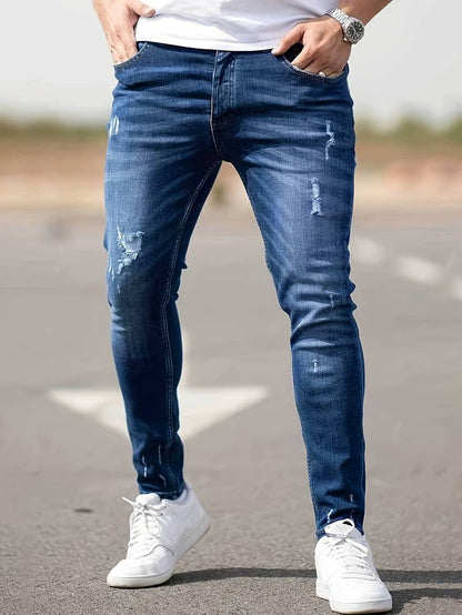 Men's Slim Fit Ripped Jeans Blue