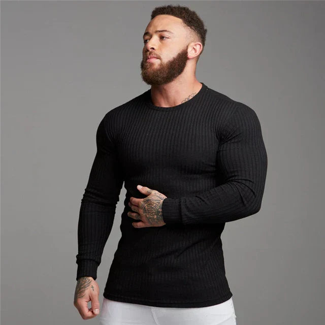 Men's Slim Fit Knitted Sweater Long Sleeve Ribbed