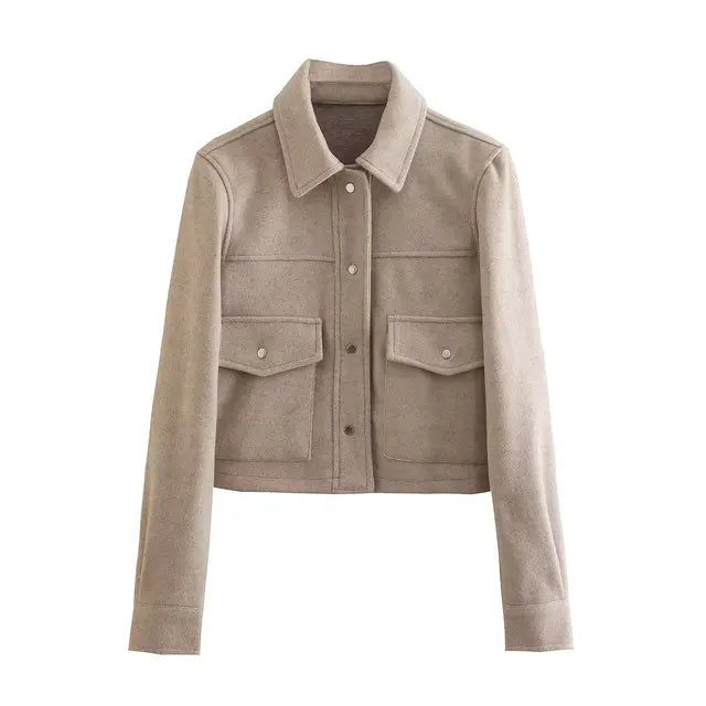 Lässige Damenjacke Leicht Übergangsjacke Mit Tasche - IdealeKleiden