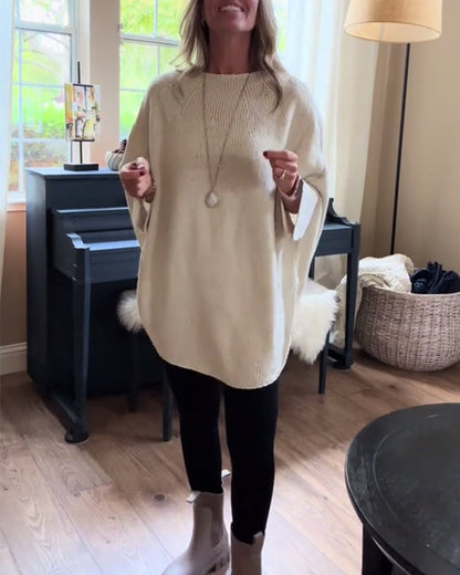 Elegant Women's Round Neck Batwing Sleeve Solid Color Sweater