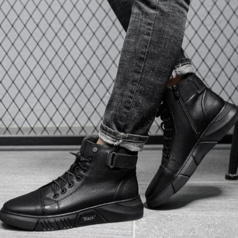 Men's Black High-Top Sneakers with Zipper