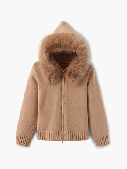 Women's Winter Jacket Grey Hood Faux Fur