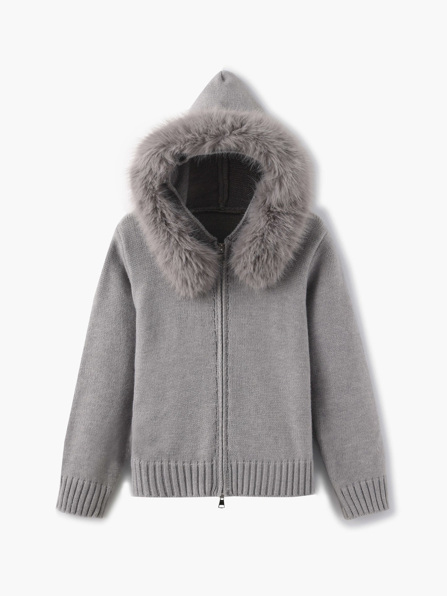 Hooded Jacket Grey Faux Fur Winter Warm