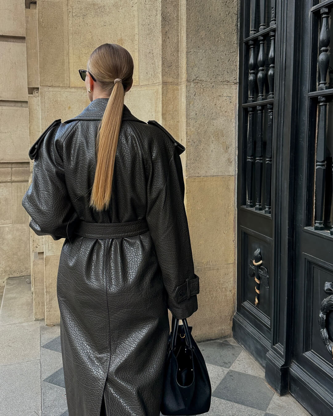 Women's Leather Trench Coat Long Elegant Winter