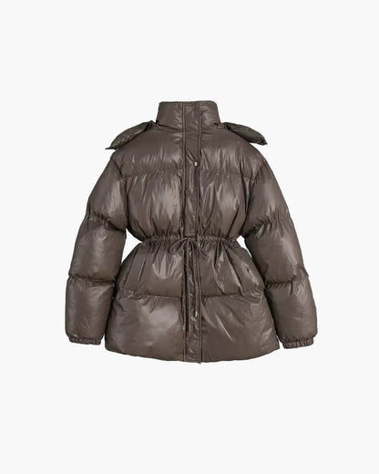 Women's Winter Puffer Jacket with Drawstring, Shiny Finish