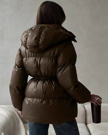 Women's Winter Puffer Jacket with Drawstring, Shiny Finish