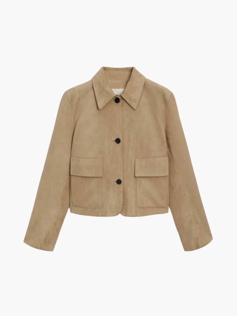 Women's Short Fashionable Leather Jacket with Pockets