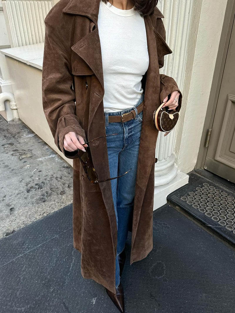 Elegant Women's Suede Trench Coat