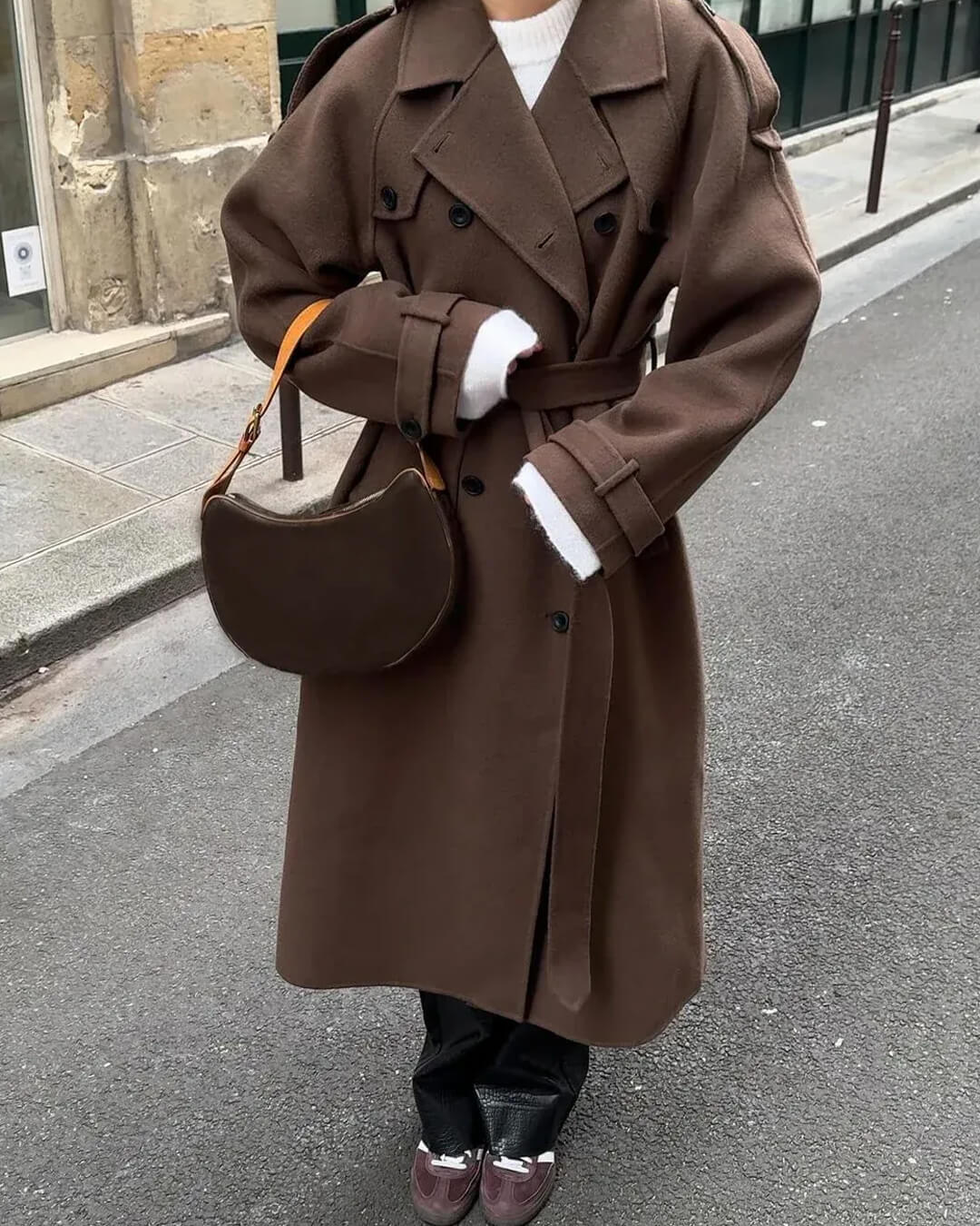 Damen Winter-Trenchcoat Lang Wollmantel Elegant - IdealeKleiden