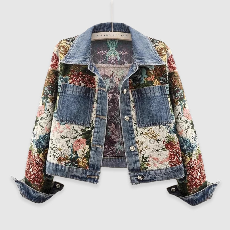 Fashionable Denim Jacket Floral Print